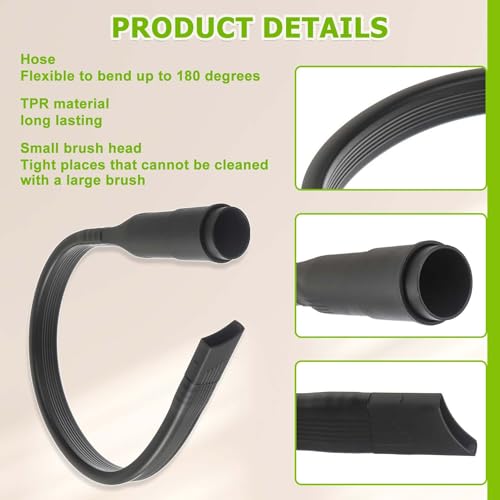 25 inch Flexible Vacuum Crevice Attachment Tool Crevice Brush Tool Kit for Vacuum Hoses Accepting 1-1/4"(32mm) or 1-3/8"(35mm) Inner Diameter Attachments 24.4inch