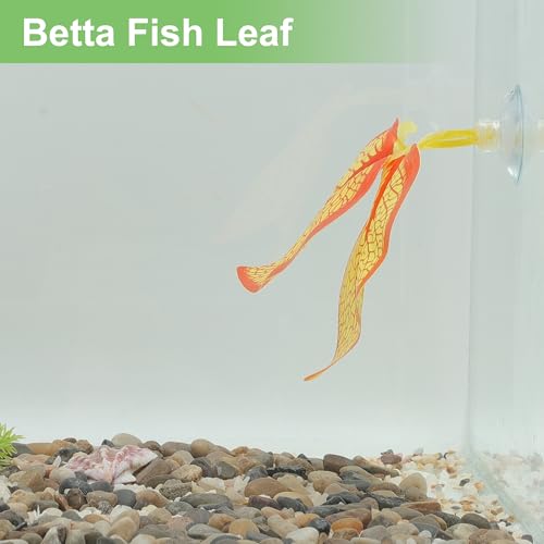 Betta Fish Leaf, Natural Habitat Simulation for Betta Spawnings Grounds, Betta Spawnings Leaves, Resting Bed, Double Leaves, Orange Yellow