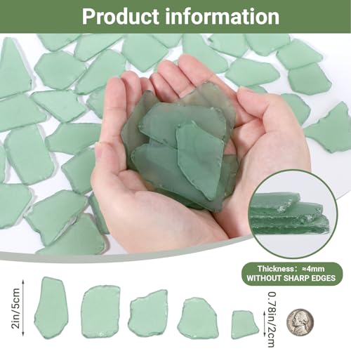 SUREAM Green Seaglass for Crafts, Seaglass Decor for Home, Broken Glass Pieces for DIY Art, Jewelry Making, Vase Filler, Beach Weddings Decor - color: Green