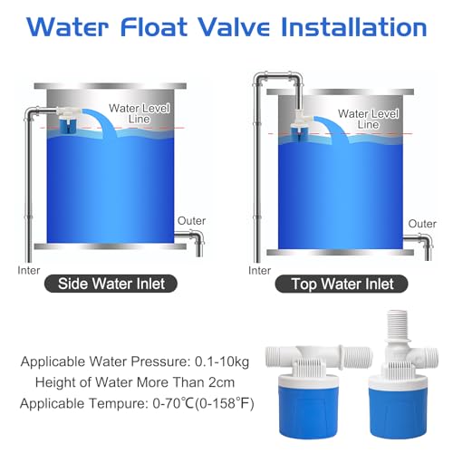 3/4" Top Inlet Water Float Valve, 2 Pack Automatic Water Level Control Valve For Water Tank Water Trough Pool Livestock Troughs Distille Solar Energy Auto Pot Aquarium