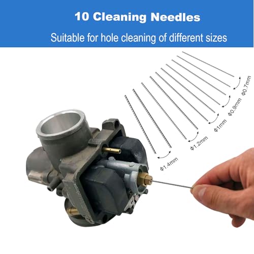 Carburetor Cleaning Kit, 13 Wires + 10 Needles + 5 Brushes + 1 Pick, Premium Torch Tip Cleaner, Carbons Dirt Jet Remove, Suitable for Auto, Motorcycles, ATV, Welder, Lawn Equipment