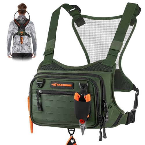 KastKing Bait Boss Water-Resistant Fishing Chest Pack With EVA Zip-Down Workstation, MOLLE Storage, Adjustable Chest Straps - color: B: Olive Green