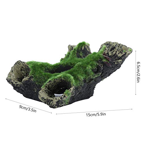 Aquarium Decor Fish Ornament, Artificial Dead Wood Cave Shelter, Natural Design Fish Shelter for & Shrimp, 15x9x6.5cm