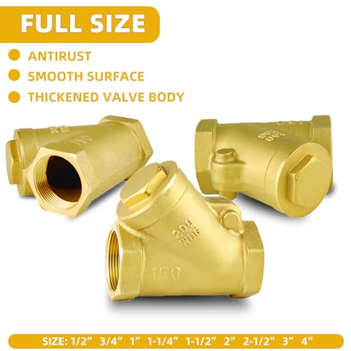 1" NPT Brass Y-Type Check Valve, Y Type Non Return Swing Check Valve, Level One Way Counterflow Valve to Prevent the Medium Backflow for Oil Water Gas Air（1", DN25） - size: 1"-NPT