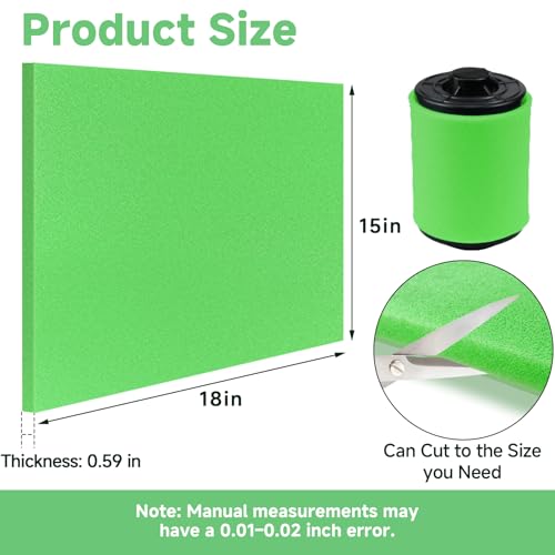 Washable Foam Filter Material for Uni Filter BF-1 BF1, 65-PPI Motorcycle Foam Air Filter Sheet, Cut-to-Size Pre-Filter Sponge for ATV/UTV Dirt Bike Lawn Mower Engines,15''x18''x5/8'', Green - color: Green