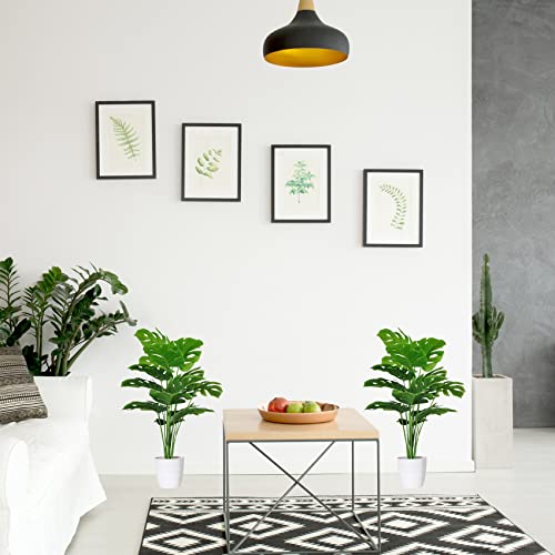 SAJANDAS Set of 2 Artificial Monstera Deliciosa Plants in Pots, Fake Tropical Palm Tree with Greenery Leaves Stems, 28 Inch Artificial Cheese Plant for Home Bathroom, Office, Windowsill Decor - size: 28 inch