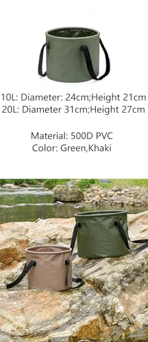 Collapsible Bucket 2.6/5.3 Gallon Portable Camping Outdoor Buckets Water Container Basin Foldable for Camping Hiking Travel Foot Soaking Fishing (Khaki, 10L(Diameter 24cm;Height 21cm))