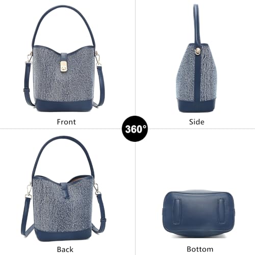 FOXLOVER Coated Canvas Bucket Crossbody Bags for Women Top-Handle Handbags Small Satchel Purse Trendy Twist Lock - color: Blue