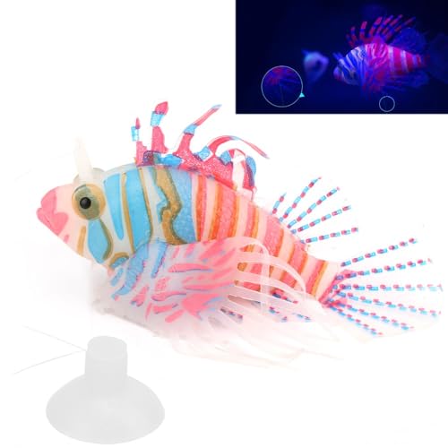 Silicone Simulation Fish Aquarium Sculpture Glowing Lifelike Fish Decoration Fluorescent Suction Cup Ornament for Tank(Pink Blue) - style: Pink Blue