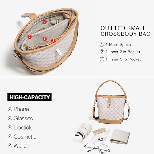 FOXLOVER Coated Canvas Bucket Crossbody Bags for Women Top-Handle Handbags Small Satchel Purse Trendy Twist Lock - color: White
