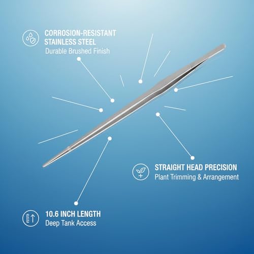 Aquarium Aquascaping Tweezer, Stainless Steel Straight Head Tool for Plant Trimming and Substrate Arrangement in Freshwater Tanks, 10.6 Inch (1 PC)