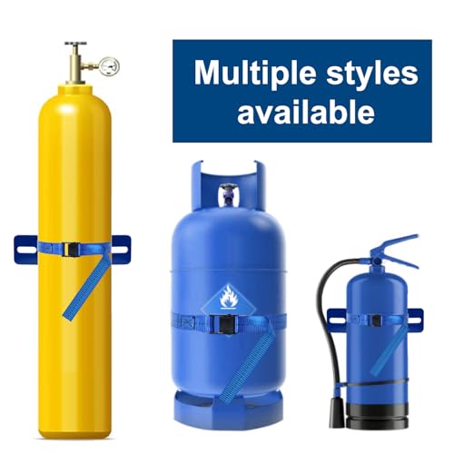 2PCS Gas Cylinder Wall Mounted Brackets, with 59 inches Safety Nylon Belt, Steel Propane Tank Holder, Heavy Duty Oxygen Nitrogen Tank Bracket for OTG Rv Water Softener - Blue - color: Blue