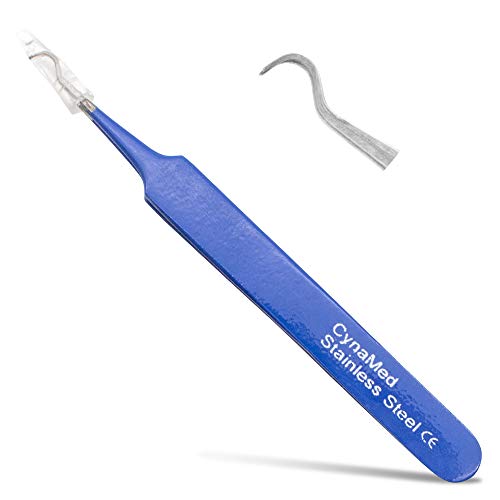 Blackhead Tweezer - Professional Curved Steel Tip Surgical Comedone & Splinter Extractor. Ideal Blemish & Acne Remover Tool Means Flawless Facial Skin (Blue) - color: Blue