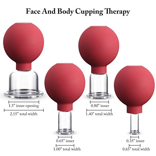 BBTO 4 Pieces Glass Cupping Set Glass Silicone Cupping Cups Massage Vacuum Suction Cupping Cups for Body Face Leg Arm Back Shoulder Muscle and Joint Pain (Red) - color: Red