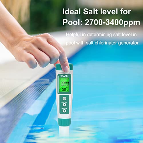 Salt Water Pool Tester Professional Salinity Meter for Sodium Chloride Swimming Pool and Spa Salt Tester Range 0-9000ppm