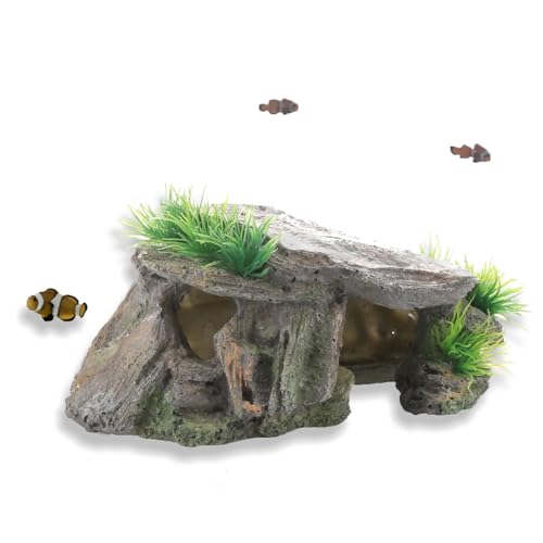Betta Fish Hideout Cave Aquarium Rock Decor for Small Tank – 5.5 x 2.9 x 2.9 Inches Shelter for Betta Fish Guppies Shrimp with Natural Stone Look Lightweight Resin