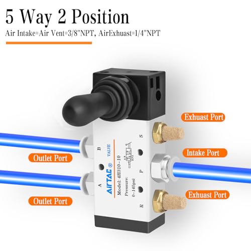 3/8"NPT 5 Way 2 Postion Air Hand Lever Operated Valve Pneumatic Solenoid Valve Manual Control Push-Pull AirTAC 4H310-10 - size: 3/8"NPT, style: 5 Way 2 Position