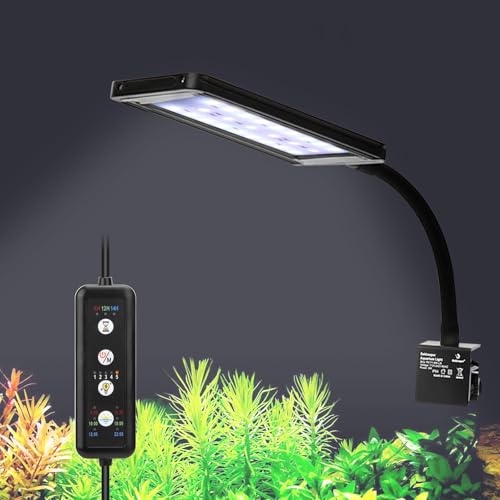 fishkeeper Clip On Aquarium LED Light, 24/7 Mode Full Spectrum Fish Tank Light with Timer, Adjustable 8 Color / 5 Brightness Simulate Sunrise-Day-Sunset-Moon for 7.87-12.99 inch Planted Tank 9W - size: 9W for 7.87-12.99 Fish Tanks