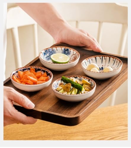 4 Pack 3 oz Cute Japanese Soy Sauce Dish Small Dipping Sauce Bowls Ceramic Sushi Dipping Bowls for Sushi,Side Dish,Ketchup,Dips,Condiment,Snack,BBQ Party - color: Brown