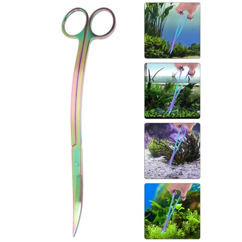 INOOMP Stainless Steel Aquarium Plant Trimming Scissors Rainbow Wave Blades Portable Aquatic Plant Cutter for Fish Tank Aquascaping Tools