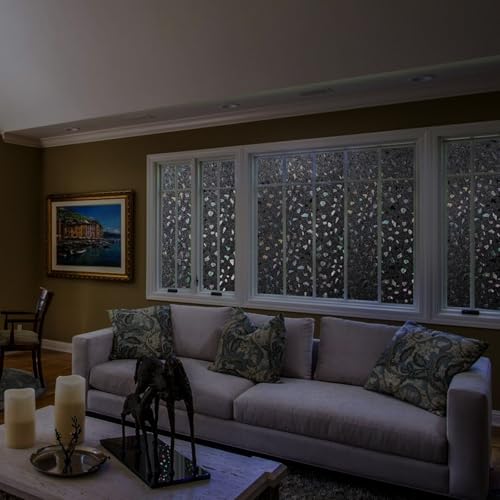 LEMON CLOUD Total Blackout Window Privacy Film,Decorative Window Film, Darkening Frosted Glass Covering 100% Opaque Removable Static Cling for High Privacy, Black Rubble Design(23.6 x 78.7 Inch) - color: Black-rubble Pattern, size: 23.6 x 78.7 Inch