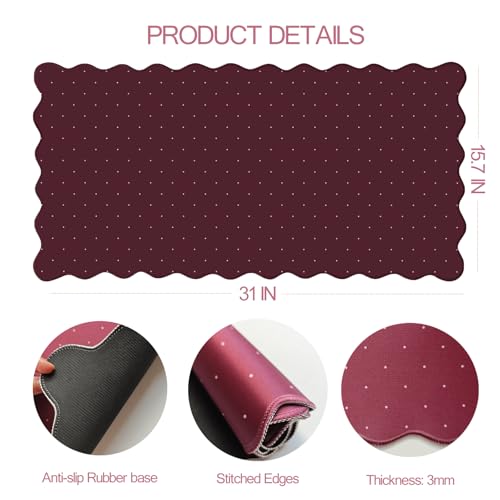 Cute Burgundy Maroon Scalloped Desk Mat with Polka Dot Large Mouse Pad Computer Mat Aesthetic Keyboard Mat for Desktop Laptop Protector for Office & Home - color: A5- Burgundy Pink