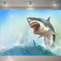5x3ft Fabric Shark Theme Backdrop Blue Ocean Emerging White Shark Animal Photography Background Aquarium Kids Party Decorations Photo Banner Photo Shoot Props - size: 5x3 FT