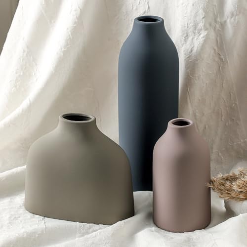 Ceramic Vase Set of 3,Flower Vase Home Decor,Modern Farmhouse Decor, Pampas Grass Dried Fresh Flowers,Bedroom,Living Room,Bookshelf Decoration, Centerpiece Table Boho Decor. - color: Multicolor-2