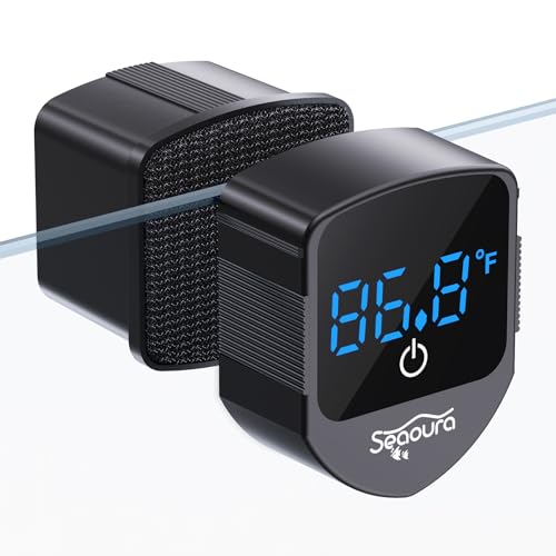 SEAOURA 2-in-1 Aquarium Magnetic Cleaner with Digital Aquariums Thermometer, Fish Mini Magnets Brush only for Glass Tank,Tiny Magnet Floating Cleaning Tool for 1-30 Gallons - color: Black