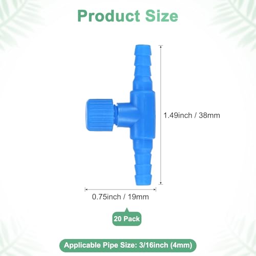 M METERXITY 20-Pack Aquarium Air Valve for 3/16" Airline Tubing PVC Aquarium Air Control Valves for Fish Tanks/Aquaculture, Regulators Air Pump Adjustable Valve[Blue]
