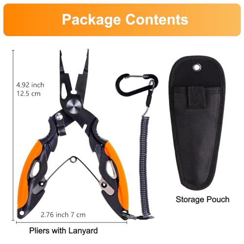 Titanium Coated Micro Fishing Pliers Precision Split Ring Pliers for Ultralight Fishing with Storage Pouch & Lanyard Orange - color: Orange