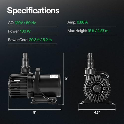 VIVOSUN 1600 GPH Submersible Water Pump, 100W Pond Pump, Ultra Quiet Aquarium Pump with 15FT. Lift Height for Pond, Waterfall, Fish Tank, Statuary, Hydroponic - size: 100W without Barrier Bag