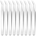 Honoson 9 Pieces Curved Pointed Craft Tweezers Stainless Steel Precision Tweezer with Protective Cover for Rhinestones Dried Flowers Craft Stickers Eyelash Extension Jewelry Making(Silver) - color: Silver