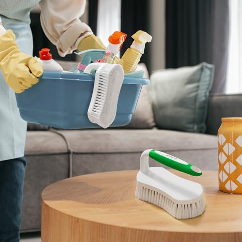 Scrub Brush for Cleaning Comfort Grip Shower Scrubber Stiff Bristles with Handle Heavy Duty Cleaner Brush for Tub Sink Carpet Floor - Pack of 2 (Green+Green) - color: Green+green
