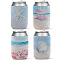 4 Pack Coastal Ocean Beach Reusable Neoprene Insulator Cup Sleeve for Cold and Hot Drinks, Coastal Beachy Seashell Starfish Can Drink Sleeves Cooler Sleeves Gifts for Women Teens - color: Coast Blue Pink-cup