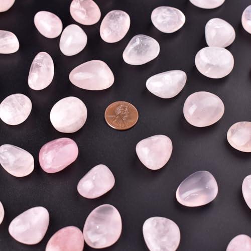 Polished Stone Set Rose Quartz Crystals, Handpicked Tumbled Gemstones Rocks, Pebbles for Reiki, Chakra, Healing, Home Decor 0.6" Inches 7 Ounces - color: Rose Quartz, size: 0.6"