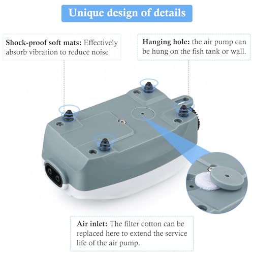 Dual Outlet Aquarium Electric Air Pump, Whisper Adjustable Fish Tank Aerator, Quiet Oxygen Pump with Accessories for 20 to 100 Gallon