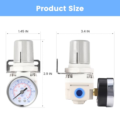 1/4 Inch NPT Air Pressure Regulator with Gauge Mini Air Control Valve for Compressor - color: White, size: 1/4" Air Regulator