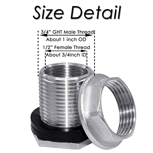 Beduan Rain Barrel Spigot Faucet Kit Stainless Steel 3/4" Garden Hose Valve with Bulkhead Fitting Adapter for Water Container Tanks, Aquariums, Tubs, Pools - size: 1/2" Female Bulkhead Fitting+3/4 GHT Valve