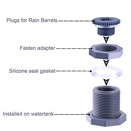 1/2” Female PVC Bulkhead Fitting with Plug Silicon Seal Gasket Water Tank Connector for 1-3/8 Inch or 1-1/2 Inch Hole Saw Rain Barrels, Aquariums (pack of 4) - color: 4 Pcs, size: 1/2 Inch