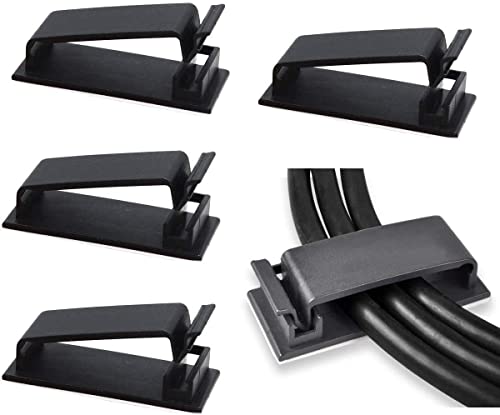 SOULWIT 50Pcs Self Adhesive Cable Management Clips, Cable Organizers Wire Clips Cord Holder for TV PC Ethernet Cable under Desk Home Office (Black) - color: Black