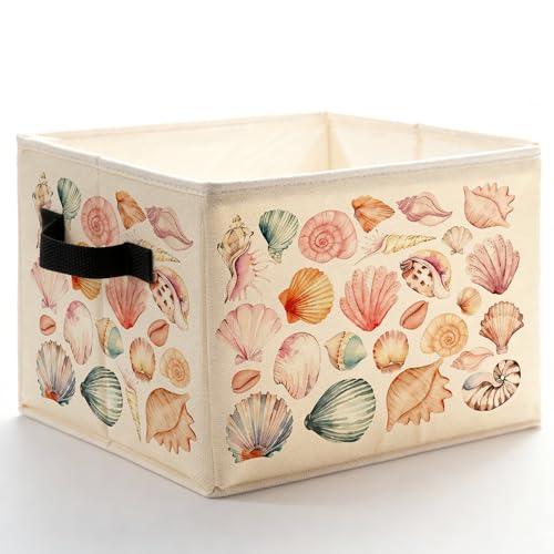 Coastal Beach Colorful Seashell Storage Bins Box with Handles, Preppy Coastal Summer Ocean Conch Foldable Basket Toybox for Girls Room Bedroom Bathroom Home Clothes Toys Books - color: color-5