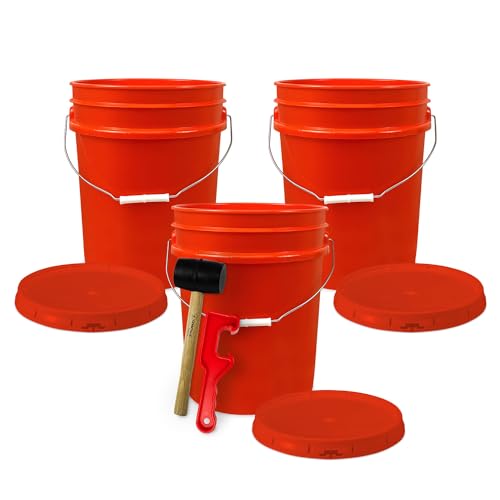 ePackageSupply 5 Gallon Plastic Bucket with Airtight Lid | Made in USA | Food Grade Bucket | BPA-Free | Heavy Duty 90 Mil All Purpose Pail | One 12" Rubber Mallet & One Lid Opener Included | 3 Pack - color: Orange, size: 3 Packs