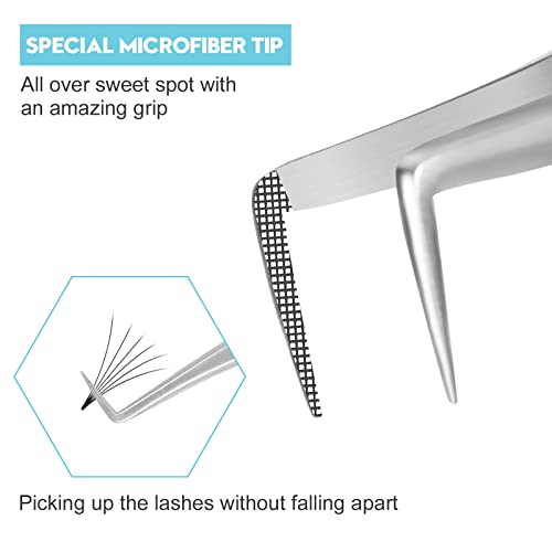 Ms.Queen Lash Tweezers for Eyelash Extensions, Precision Fiber Tip 90 Degree Tweezers for Mega Volume Lashes Extensions, Blue - style: 90 Degree Tweezers