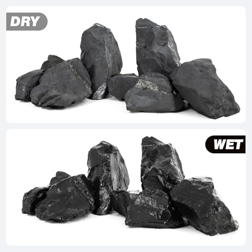 Unocho Aquarium Rocks 10lb Fish Tank Stones Black Rocks for Aquarium Aquascaping Fish Tank Decoration Reptile Basking Platforms Paludarium Bonsai Vivariums(3"-7"-7pcs) - size: 10LB(7pcs)3-7in.