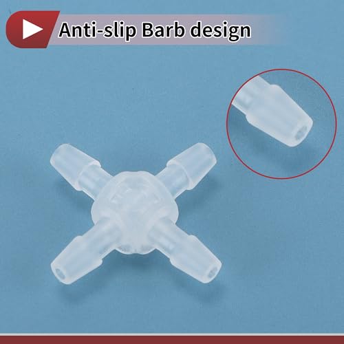 Plastic Hose Barb Fitting 3/32" OD Barb Cross 4 Way Pipe Connector Clear 10 Pcs - size: 3/32"OD