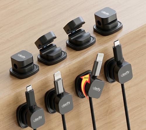8 Pack Spring Cord Holder Clips [360° Rotatable, 1-Hand Use] — Adhesive Cable Clips for Nightstand, Desk, Wall & Kitchen | Phone Charger Cord Holder | No-Residue | Fits 2.5–8mm Cables - color: Black, size: Pack 8