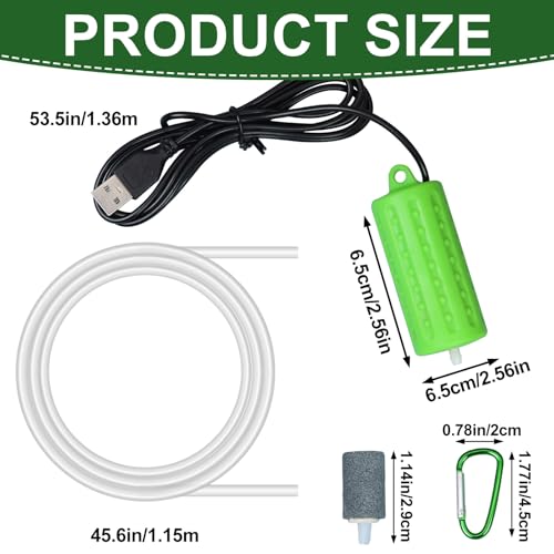 Aquarium Air Pump USB Air Pump Mini Aquarium Air Pump Ultra Quiet Fish Tank Air Pump Energy Saving Oxygen Bubbler Includes Aquarium Oxygen Tube + Air Stones 1W - color: Grass Green