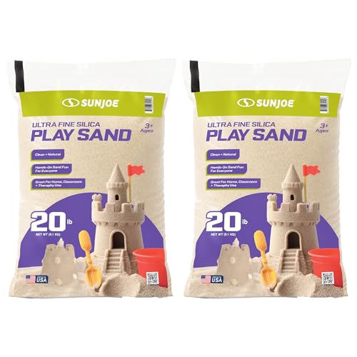 Sun Joe 2 Pack Silica Play Sand for Sandbox, Sensory Table & Garden Spaces, Ultra Fine, 20 Lbs - Natural Craft Accessory for Molding, Digging & Sculpting - Ideal for Indoor and Outdoor Use