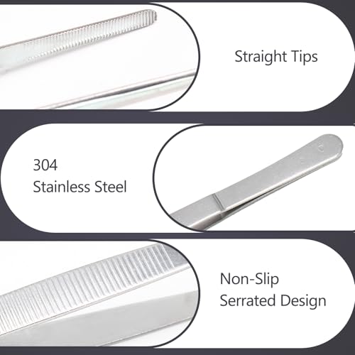 4Pcs 304 Stainless Steel Tweezer Set, 7" 8" 10" 12" Long Tweezers with Precision Serrated Straight Tips, Non-slip Kitchen Tweezers for Cooking Baking Crafts Tank Aquarium Terrarium
